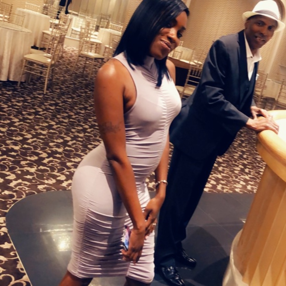 Gray dress great for weddings or dinner date